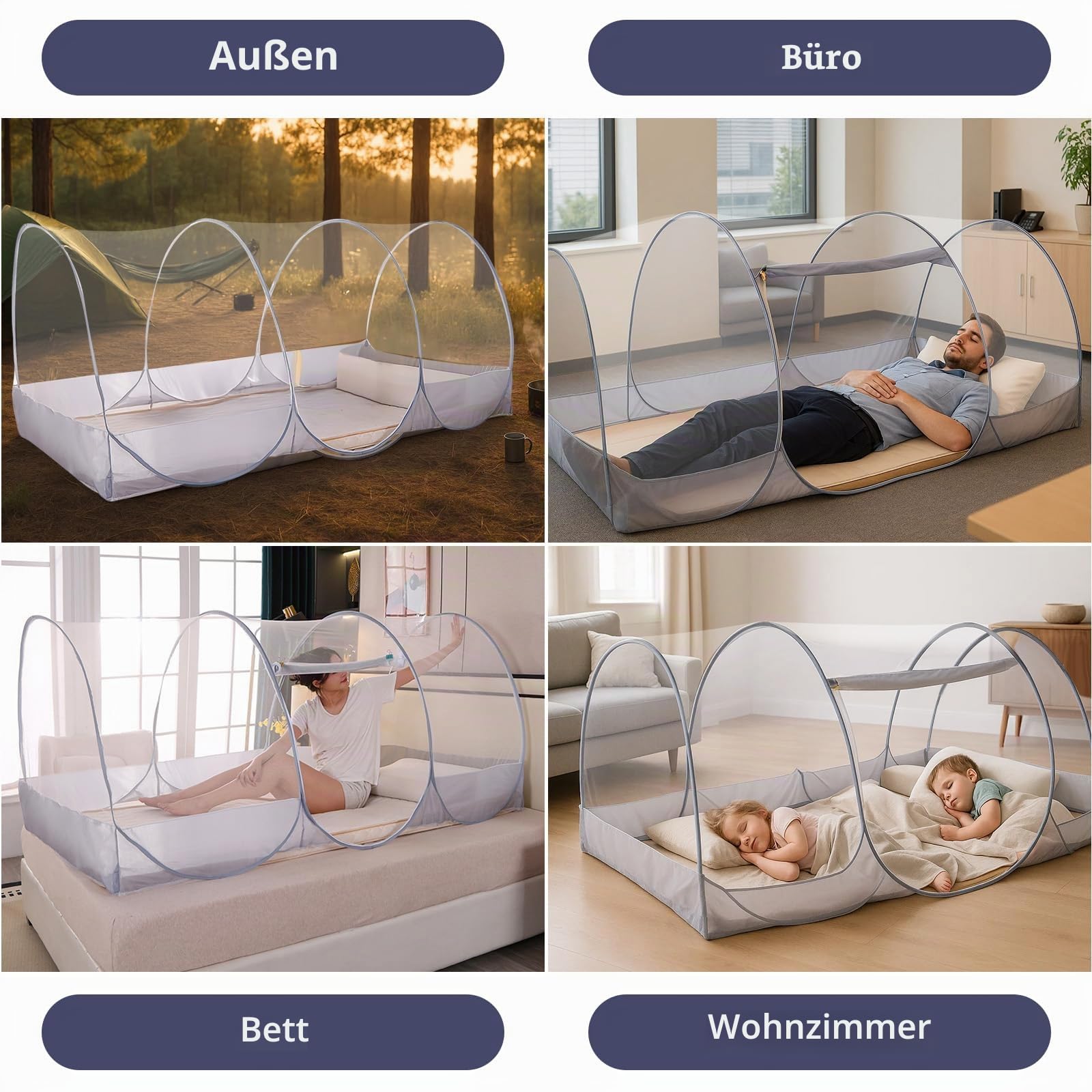 Pop-Up Faltbares Moskitonetz, Einzel-Familienbett Moskitonetz mit Reißverschluss, tragbares Campingzelt, einfach aufzubauen, Moskito-Zelt für Zuhause, Camping, Reisen, Wohnheim