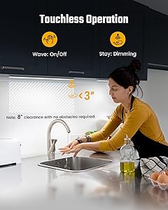 SUPERDANNY 16 Inch Under Cabinet Lights, Hand Wave Sensor 65 LED Under Cabinet Lighting, Upgraded Rechargeable 3000mAh Battery Cordless Under Counter Lights for Kitchen, Closet, Workbench, 2/Pack