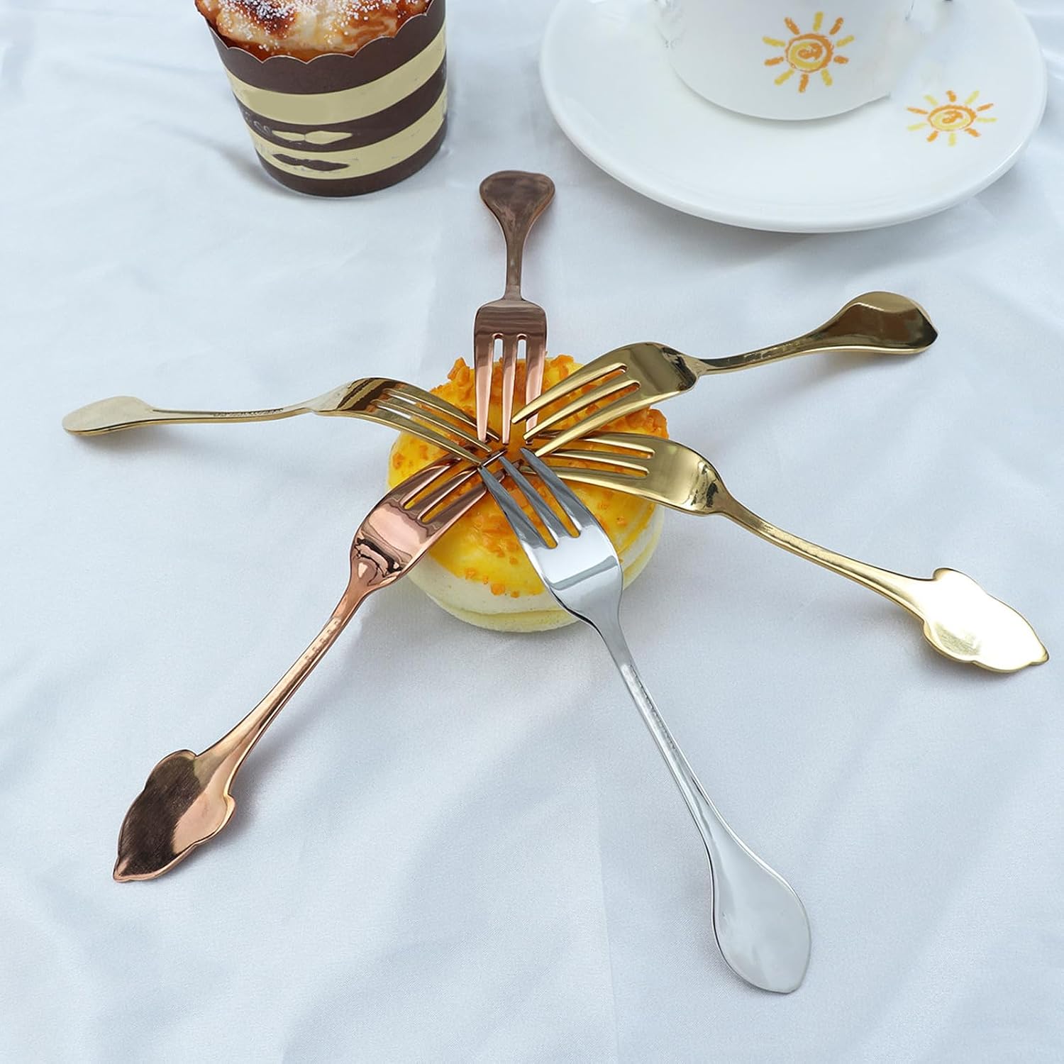 6pcs Stainless Steel Fish Dessert Forks Long Handle Flatware Set