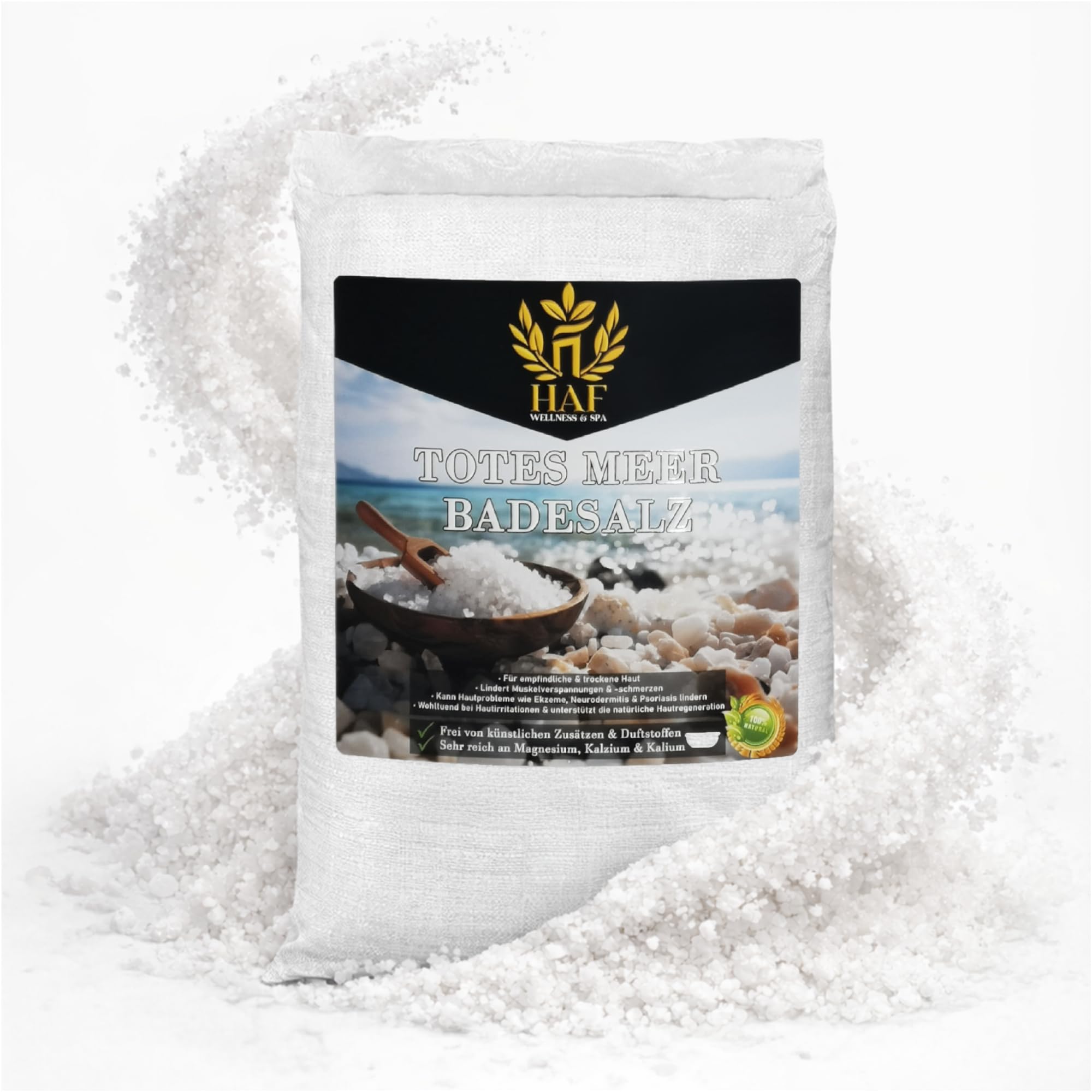HAF – Premium Totes Meer Badesalz aus Jordanien (1 x 25 kg Sack) – Naturreines Meersalz grob für Wellness & Stressabbau – Mineralsalz zum Baden & zur Körperpflege bei Neurodermitis
