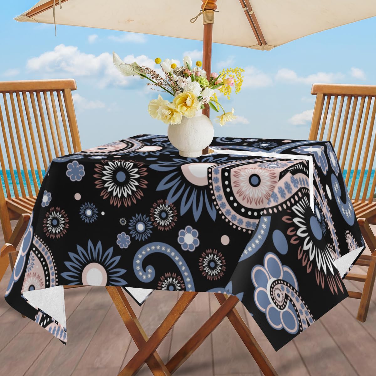 Rose Quartz Outdoor Tablecloth with Umbrella Hole and Zipper Wrinkle-Free Stain Resistant Washable Square Tablecloth for Patio Garden Picnic Camping 60 X 60 Inch