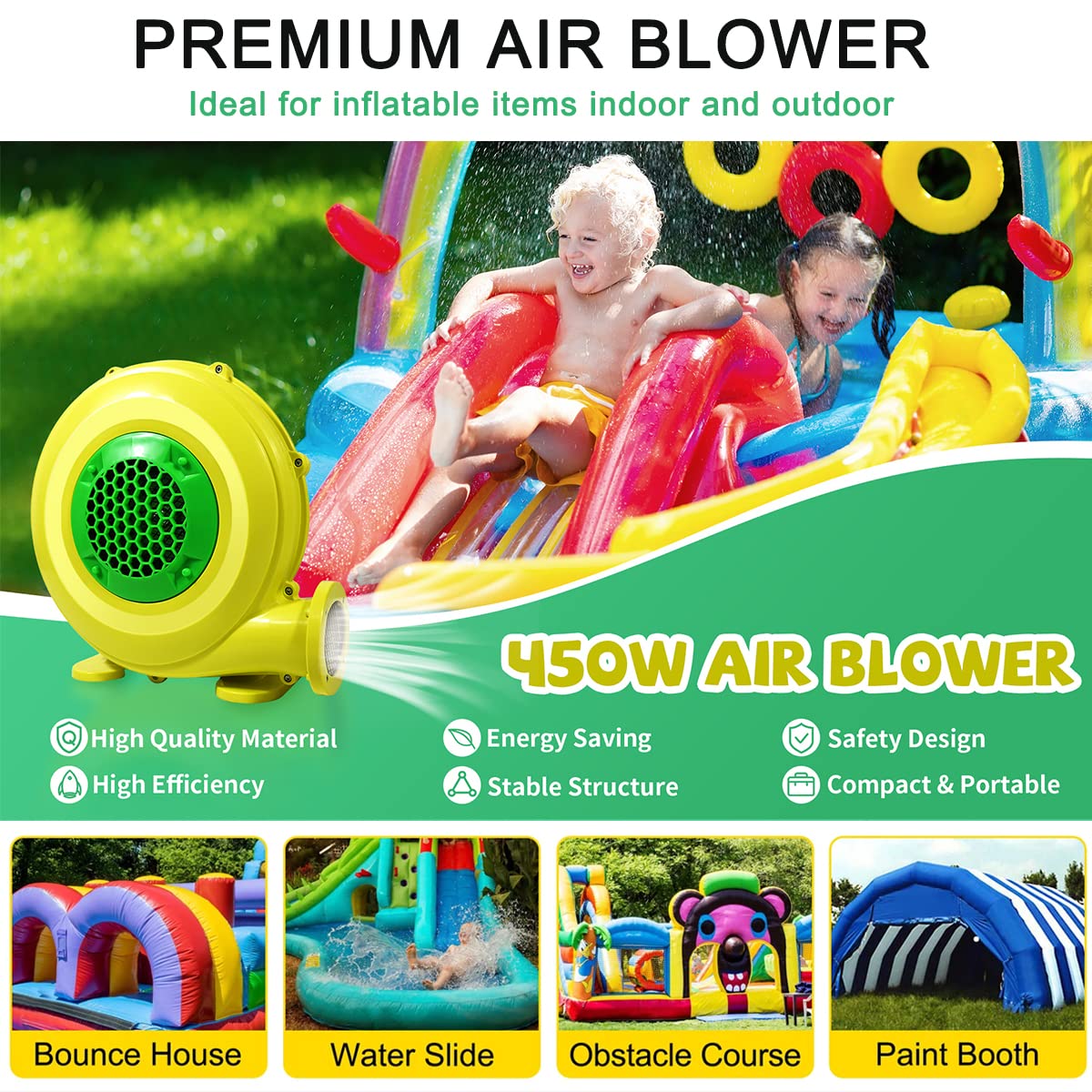 Ventilatore ad aria, 450 W gonfiabile gonfiabile, soffiatore gonfiabile commerciale, perfetto per castelli gonfiabili gonfiabili, scivoli d'acqua, castelli gonfiabili e scivoli