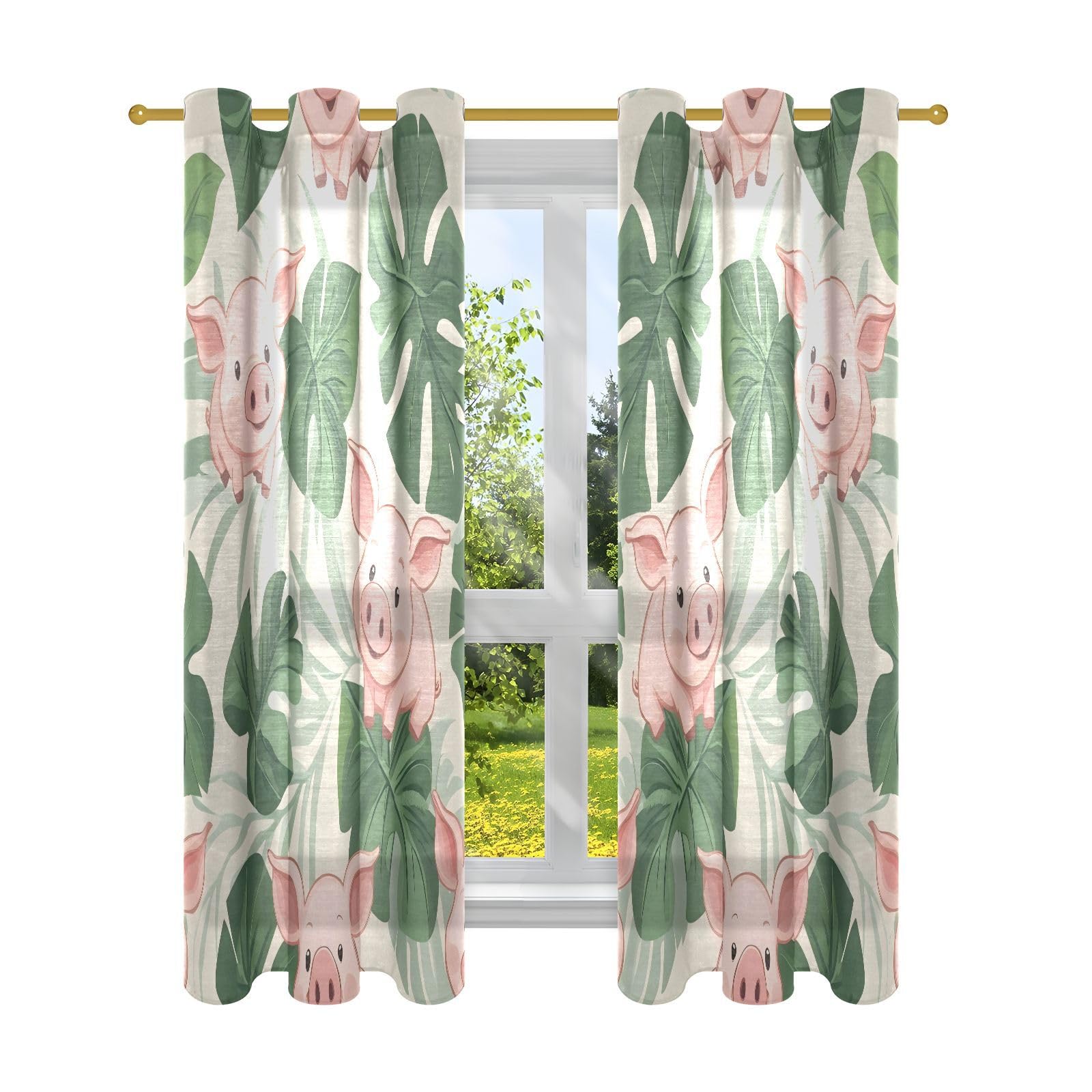Rideau occultant motif feuilles safaris vert 160cm pour chambre et salon