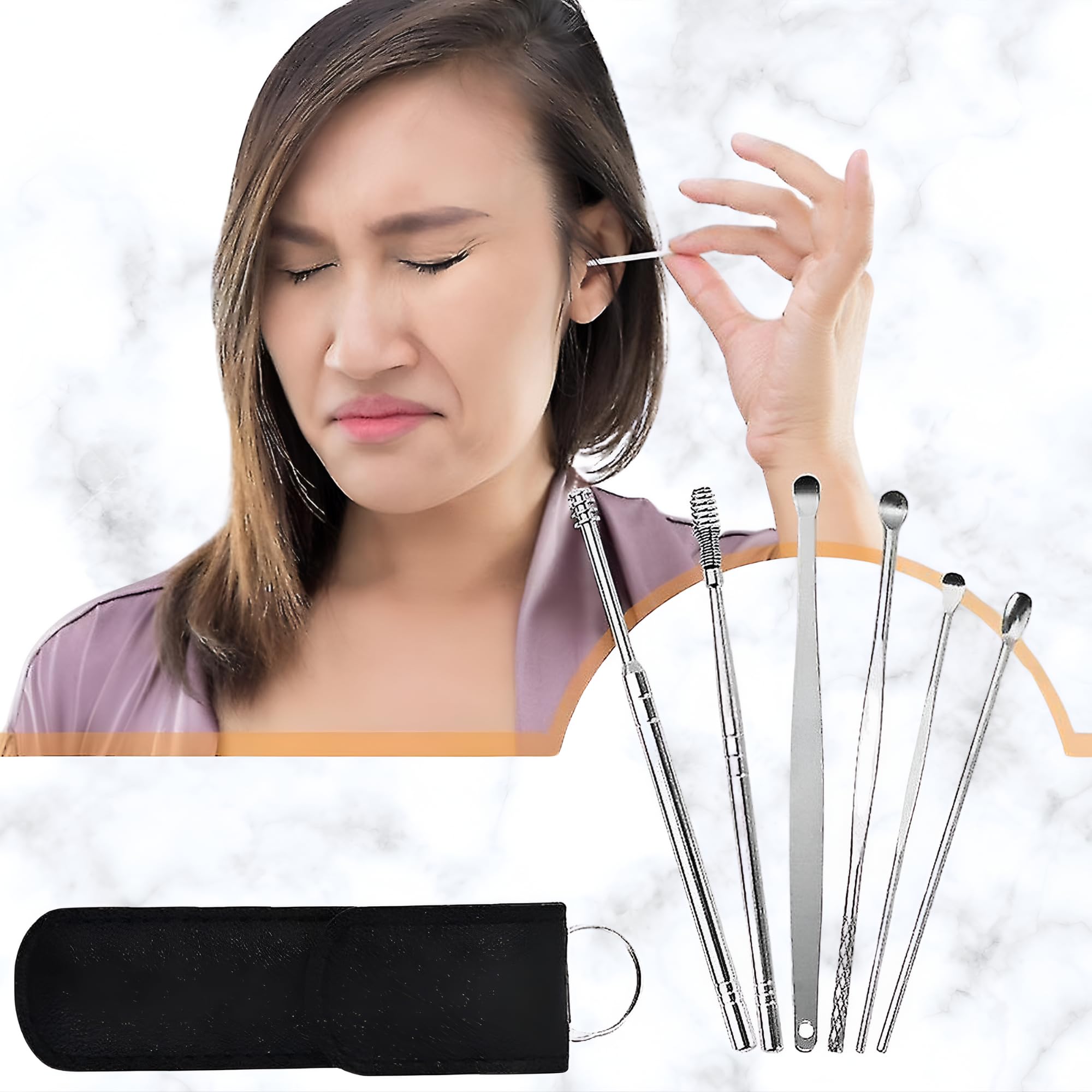 Sangpri 6 Pcs Reusable Ear Wax Cleaner Tools - Ear Cleaning Set - Resuable Earwax Removal Kit with Storage Pouch