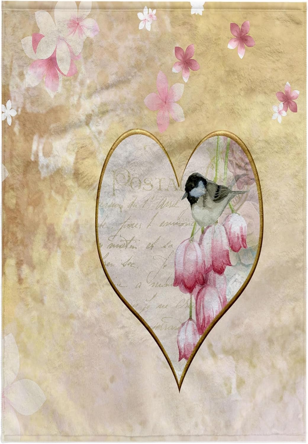 3dRose Chickadee Bird on Pink Flowered Heart, Gold Trim 22x30 Bath Hand Pool Towel