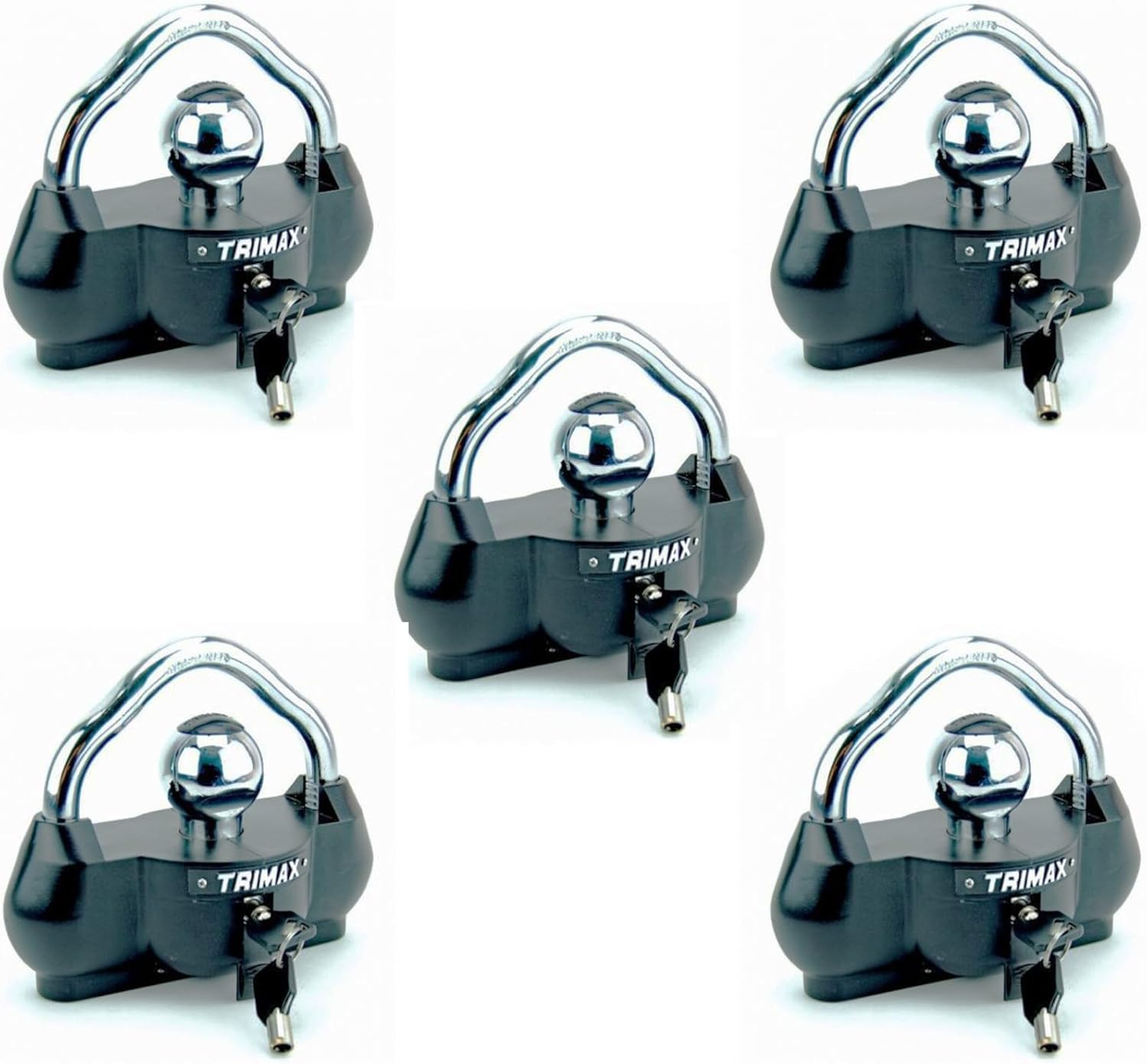 Trimax UMAX100 Premium Universal Dual Purpose Coupler Lock, Black (UMAX-100-5-KA) 5-Pack Keyed-Alike, Including Rigid Hitch Decal
