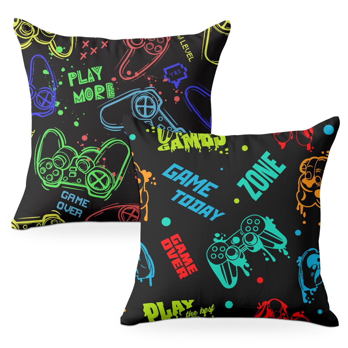CQM 2 PCs Pillow Covers 18x18 Gaming Throw Pillow Covers Gamer Gifts Game Room Decor Pillow Cases Decorative