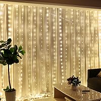Vista 1 de HXWEIYE 300 luces LED de cortina de hadas, 9.8 x 9.8 pies, enchufe USB, 8 modos de luces colgantes de Navidad con control remoto para dormitorio