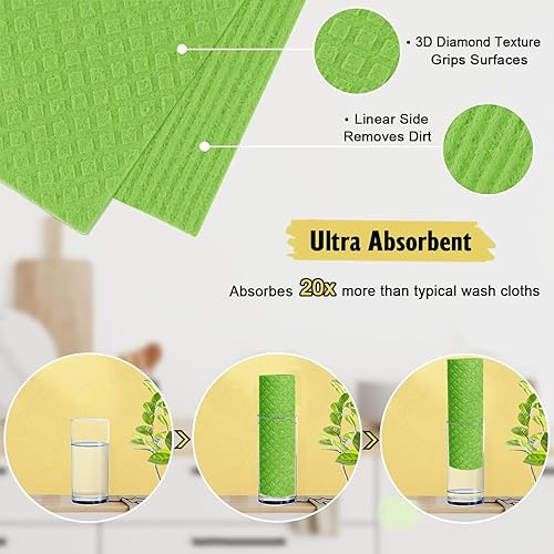 Miniatura 3 de MoLKENE Paños suecos para cocina  Paquete de 10 paños de esponja de celulosa absorbentes lavables  Toallas de papel reutilizables que no rayan