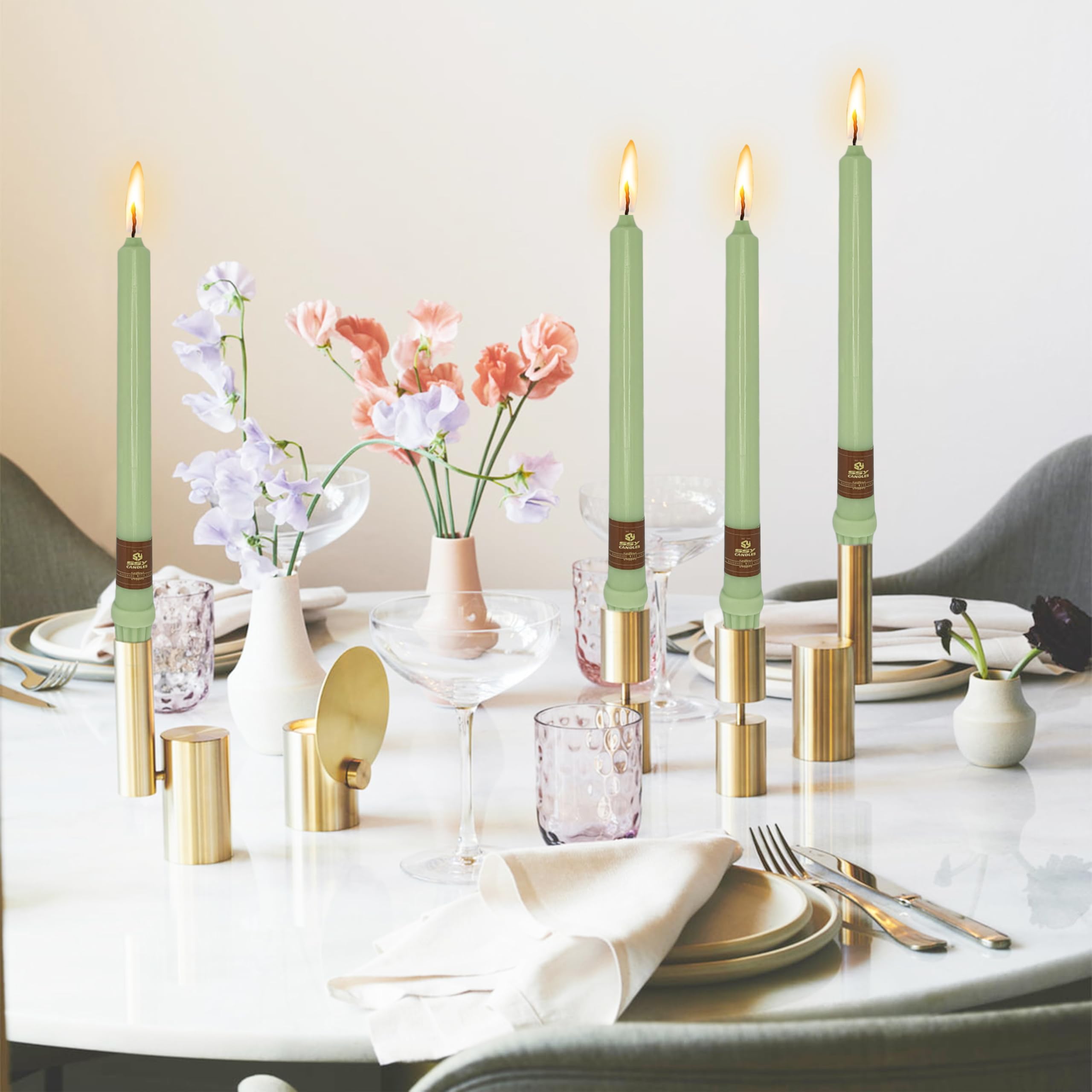 XINAOBAOLUO Green Taper Candles Long Dripless Tapered Candle Sticks 4 Pack - 10 inch Smokeless Tapered Candle Unscented Candles for Home Wedding Party Table Decoration