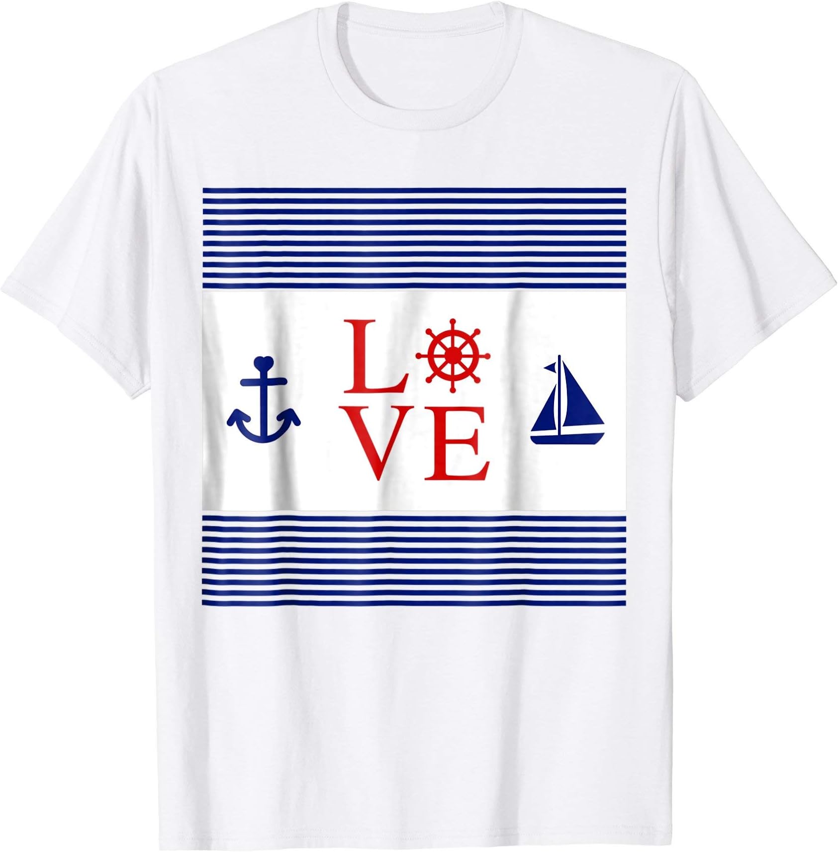 Nautical Love with Anchor, Wheel Sailboat T-ShirtNautical Love with Anchor, Wheel Sailboat Tee Shirt T-ShirtOEKO-TEX STANDARD 100