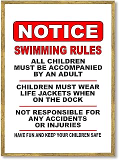 Framed Swimming Rules Notice Poster Canvas Print Art Modern Wall Art Painting Pictures Wall Decor Home Decor Wall Decoration Apartment Bar College (Wood Framed,18L x 16W)