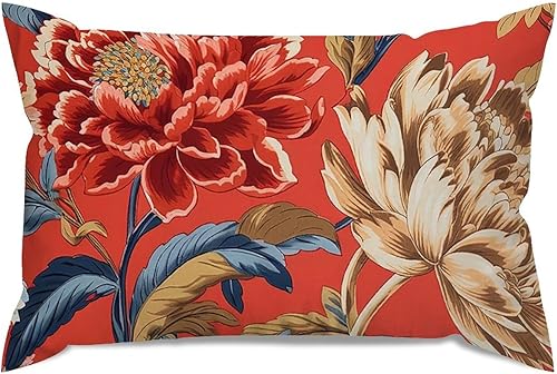 Miniatura 6 de ArogGeld Cojín de almohada lumbar estilo chinoiserie chinoiserie rojo peonía floral funda de almohada flor de peonía verde azulado verde y rojo