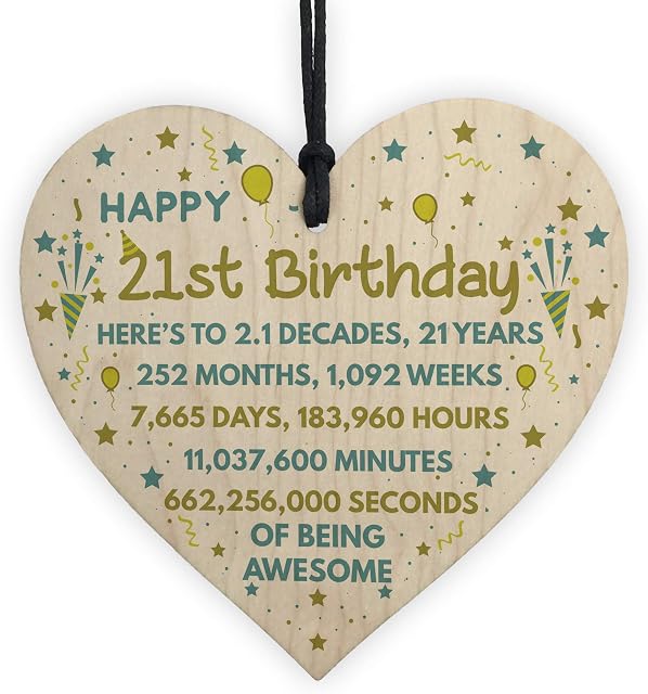 RED OCEAN 21st Birthday Gift For Daughter Son 21st Birthday Card Wooden Heart Keepsake Gift