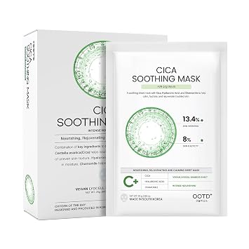 #OOTD Cica Calming Sheet Mask for Sensitive Irritated Skin, Soothing & Moisturizing Korean Face Mask, EVE Vegan, Chamomile, Hyaluronic Acid 10-Count
