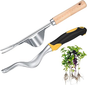 wugongshan 2 Pcs Hand Weeder Puller Tool ، Manual Weed Puller Tool Kit ، Garden Manual Weeder Removal Tools with V-Shaped Forks ، for Garden Yard Lawn Farm Weed Roots Digging Removal Hand Tool