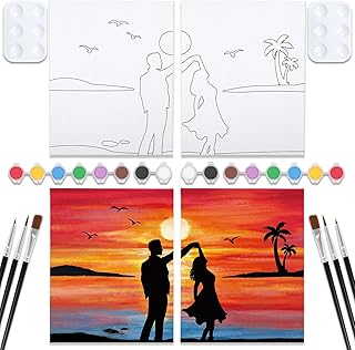 VOCHIC Sip and Paint Kit,Pre Drawn Canvas Couples Paint Party Kit Painting Art Set