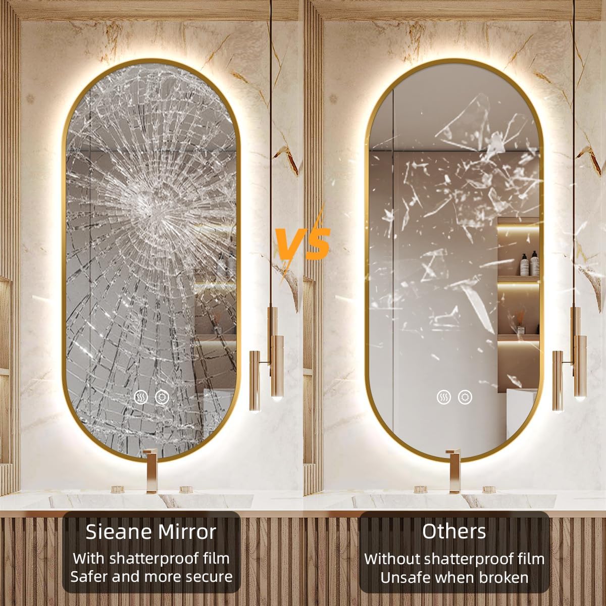 20" W x 32" H Gold Oval LED Bathroom Mirror with Lights