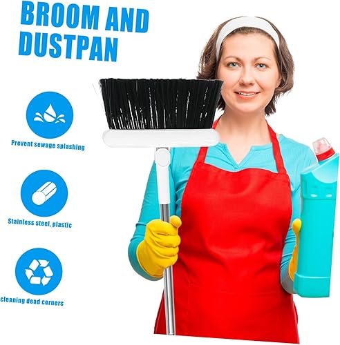 Miniatura 9 de Recogedor de escoba de mango largo, bandeja de pie de acero inoxidable, contenedor vertical reutilizable, herramientas de limpieza para el hogar,