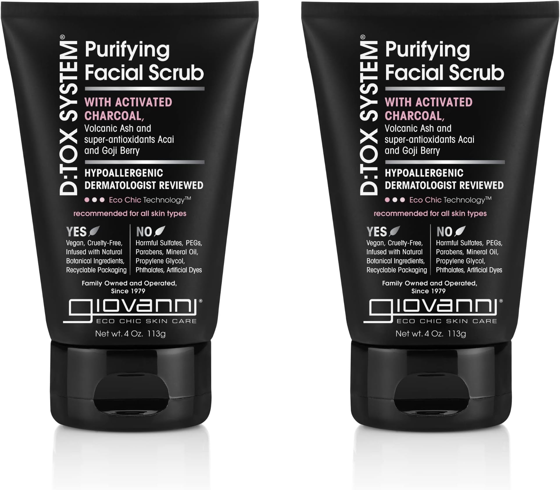 D:tox System Purifying Facial Scrub - With Activated Charcoal, Removes Impurities for a Beautiful Complexion, Hypoallergenic, Dermatologist Tested, Super Antioxidant Acai & Goji Berry - 4 oz (2 Pack)