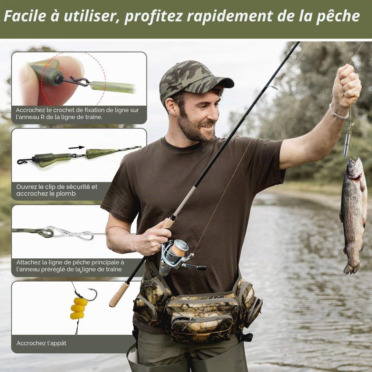 Suynauetev Kit Montage Carpe 13 Pièces – Bas De Ligne, Hameçons Barbelés, Plombs 3,5/5/10/14/20g – Pêche Carpe, Silure, Toutes Eaux