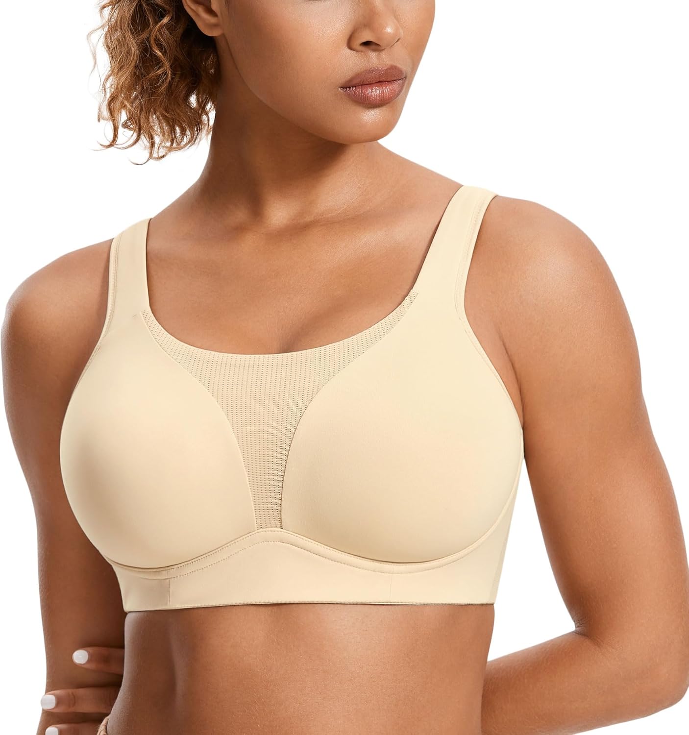 SYROKAN High Impact Sports Bras for Women High Support Front Mesh Panel Running Padded Wireless Bra