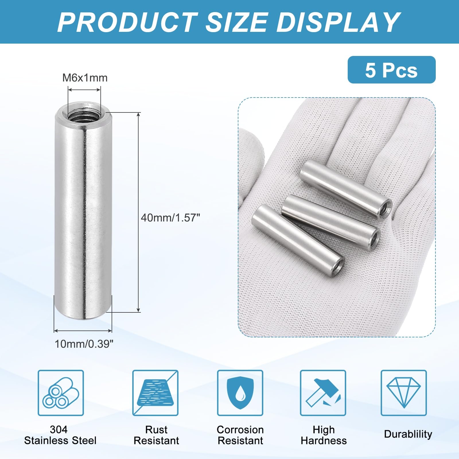 PATIKIL M6x1mm Pitch 304 Stainless Steel Round Coupling Nuts - Image 2