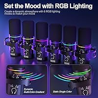 Vista 5 de Kit de micrófono dinámico XLR/USB, micrófono de podcast con brazo para transmisión, micrófono para juegos con función de silencio y cancelación