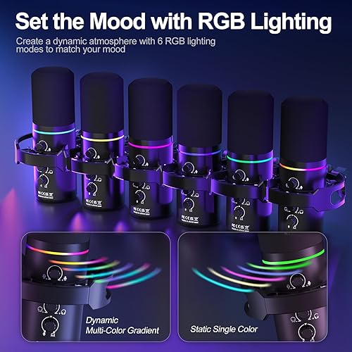 Miniatura 5 de Kit de micrófono dinámico XLRUSB, micrófono de podcast con brazo para transmisión, micrófono para juegos con función de silencio y cancelación de