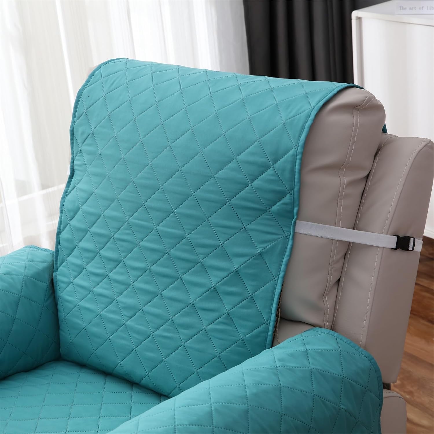 XJHKG Recliner Chair Cover Pad, 1 Seater Stretch Armchair Sofa Cushion Slipcover with 2 Tightening Straps and Adjustable Buckles (Color : Turquoise)