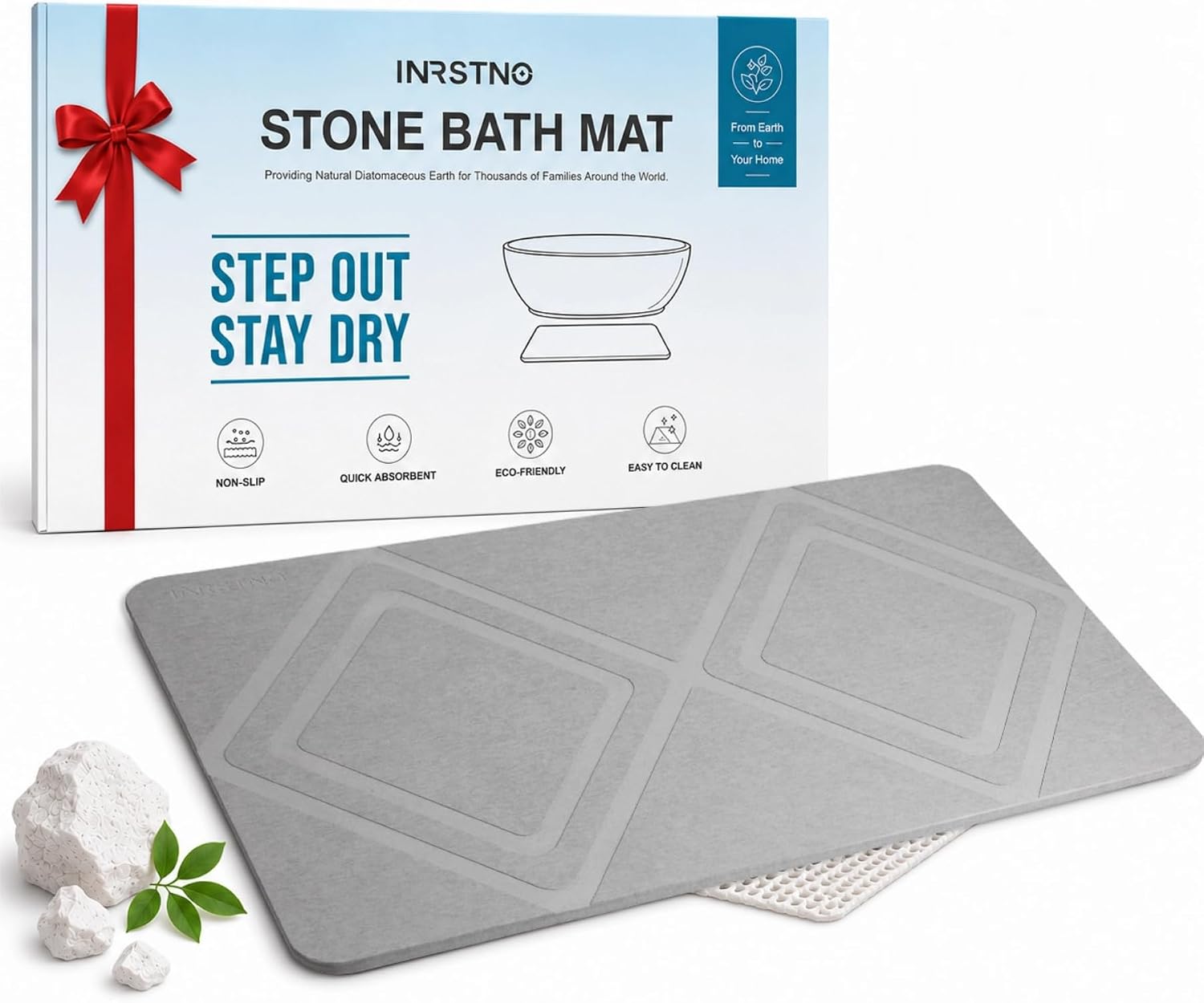 Stone Bath Mat for Bathroom, Non-Slip Modern Diatomite Bathmat