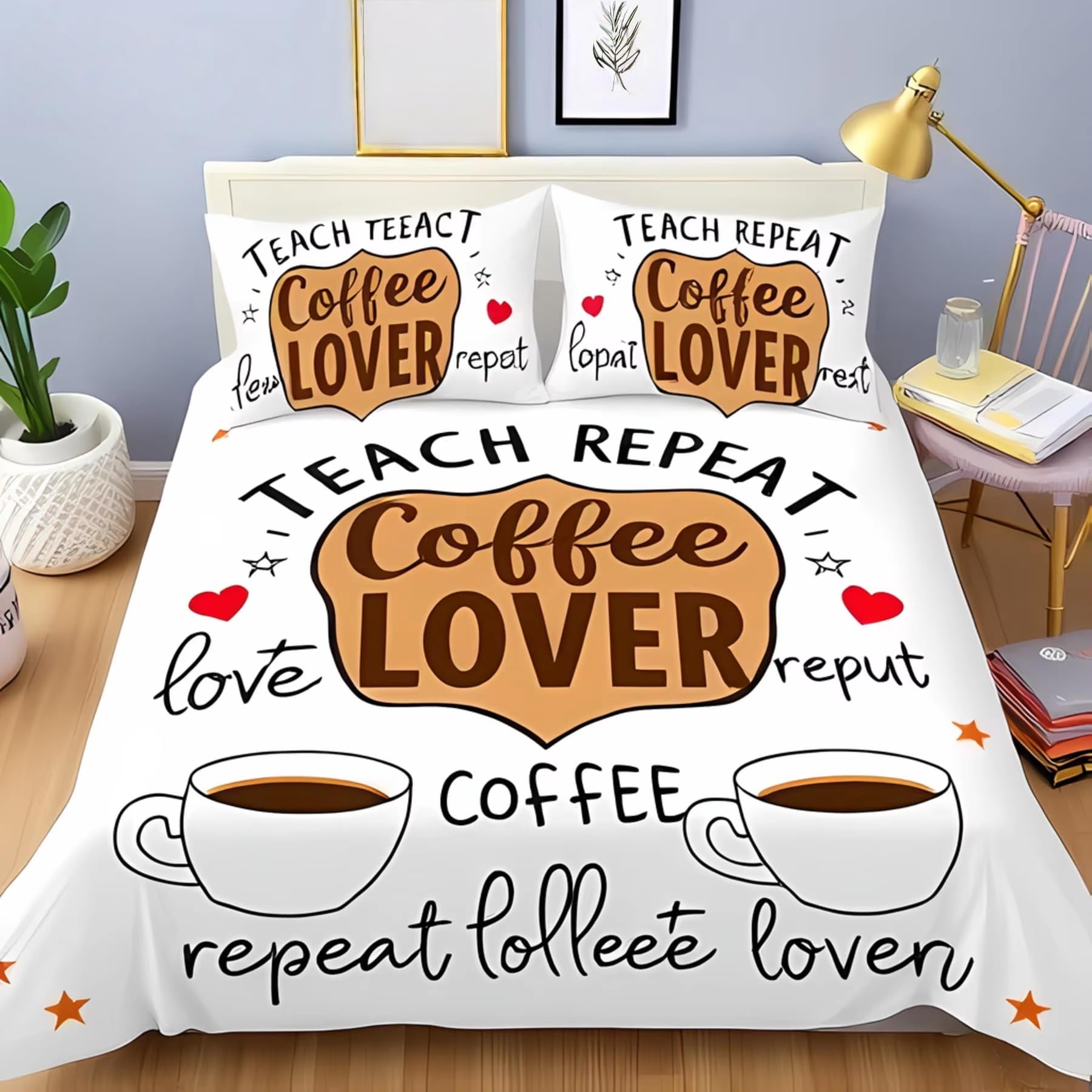 Housse de couette en microfibre douce et respirante parure de lit 200x200 à motif d'amour