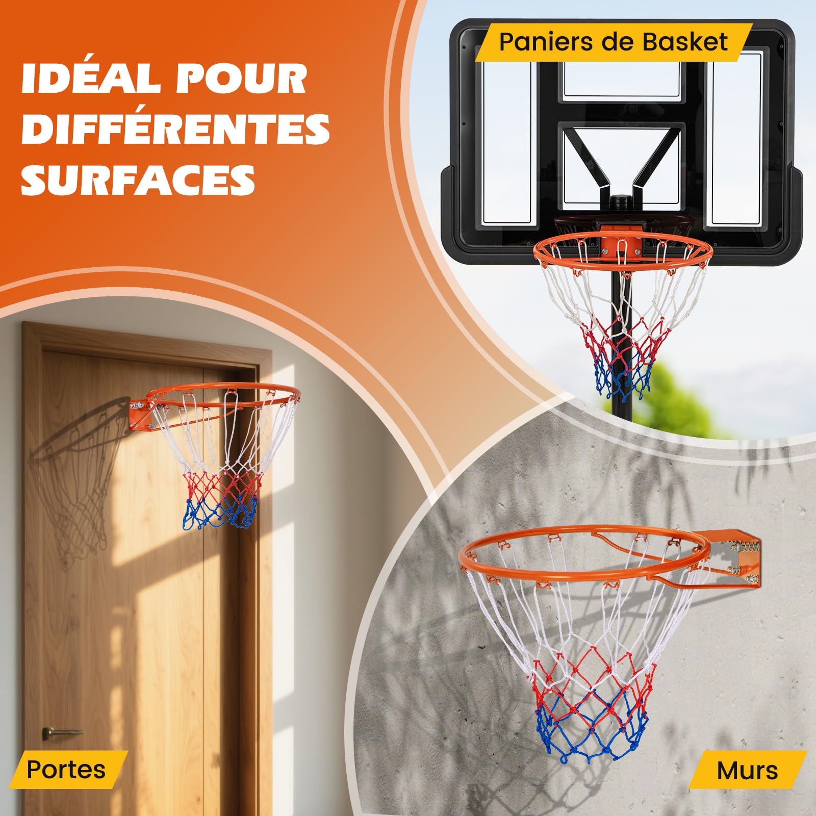 GYMAX Anneau de Basketball Standard 45cm, Compatible avec Plupart des Panneaux, Ressorts Amortisseurs & Filet Résistant aux Intempéries, Kit de Fixation Inclus, pour Usage Intérieur Extérieur