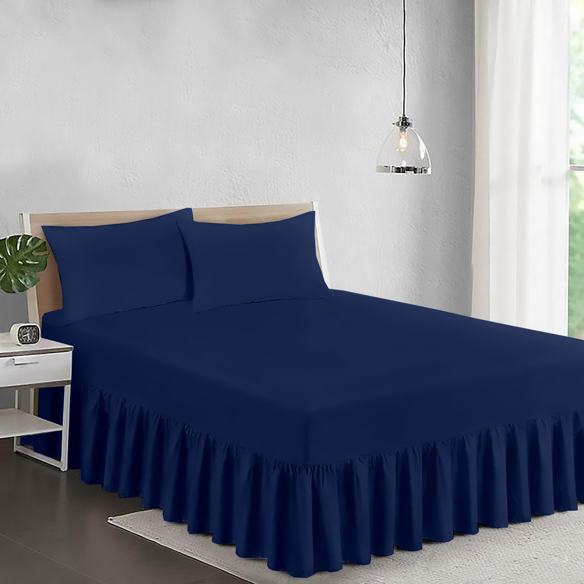 Ray Bedding Valance Double Fitted Sheet 100% Egyptian Cotton 400 Thread Count Frill Bed Sheets Double Super Soft Breathable & Luxury Deep Fitted Base Valance Sheets โ image 1