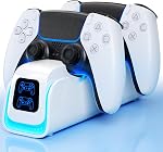PS5 Controller Charger, 2024 Upgrade PS5 Charging Station for PlayStation 5 Dualsense & Edge Controller, with 6 RGB LED Light Mode, PS5 Fast Charging Station with Cable