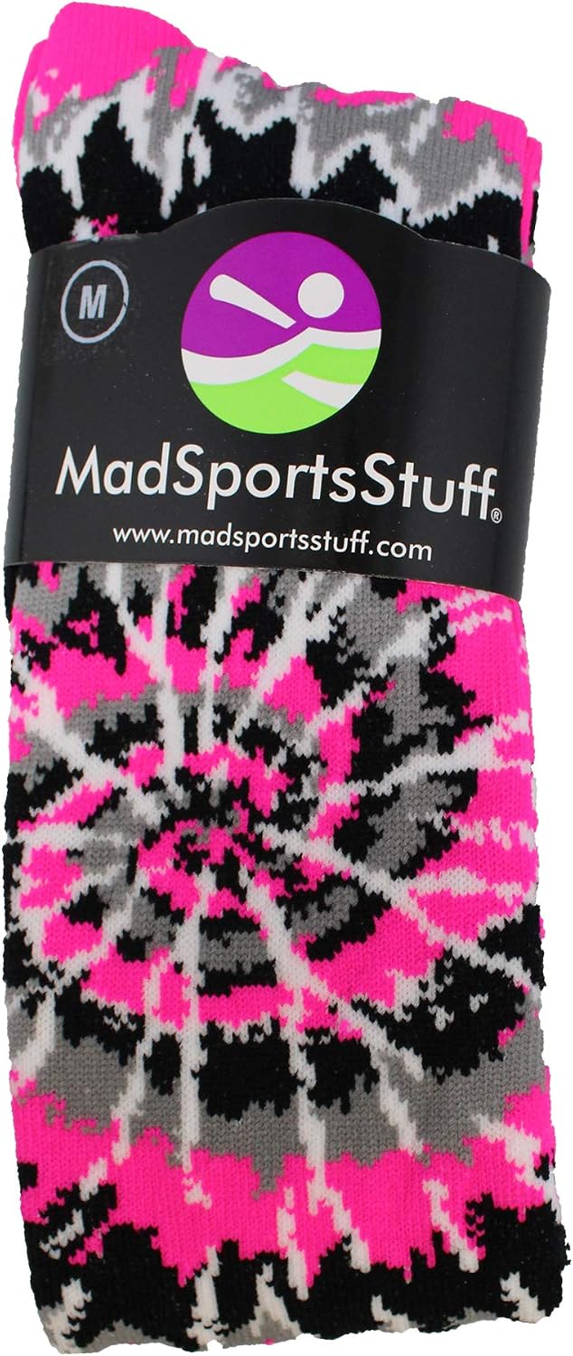 MadSportsStuff Crazy Tie Dye Socks for Softball Soccer Volleyball Tall Over the Calf Athletic Socks Fun Neon Colors