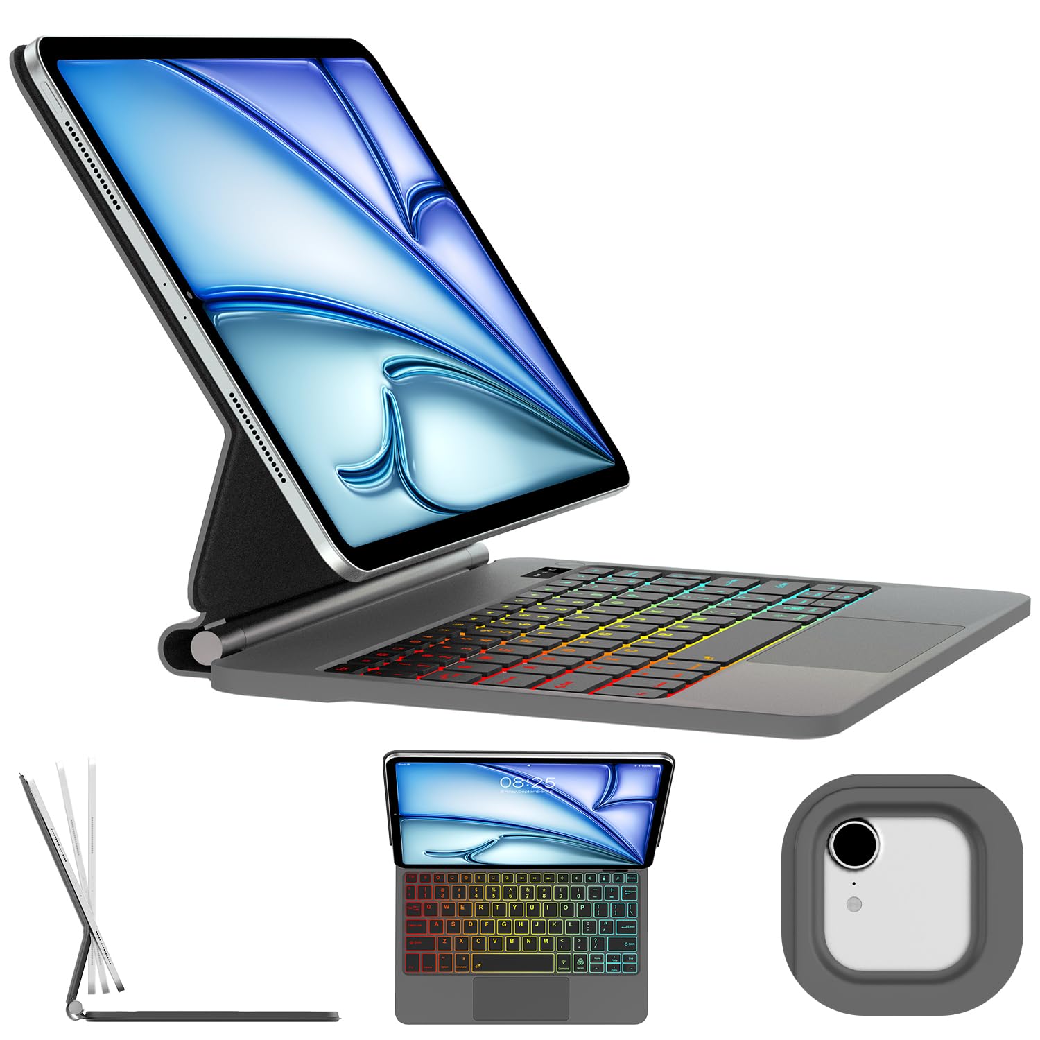 WINCHKING Keyboard Case for iPad Air 13-inch (M3/M2,2025/2024),iPad Pro 12.9 inch 6th/5th/4th/3rd Generation,7 Colors Backlit,Magic Keyboard Case with Trackpad,Easy-Set Magnetic Stand,Gray
