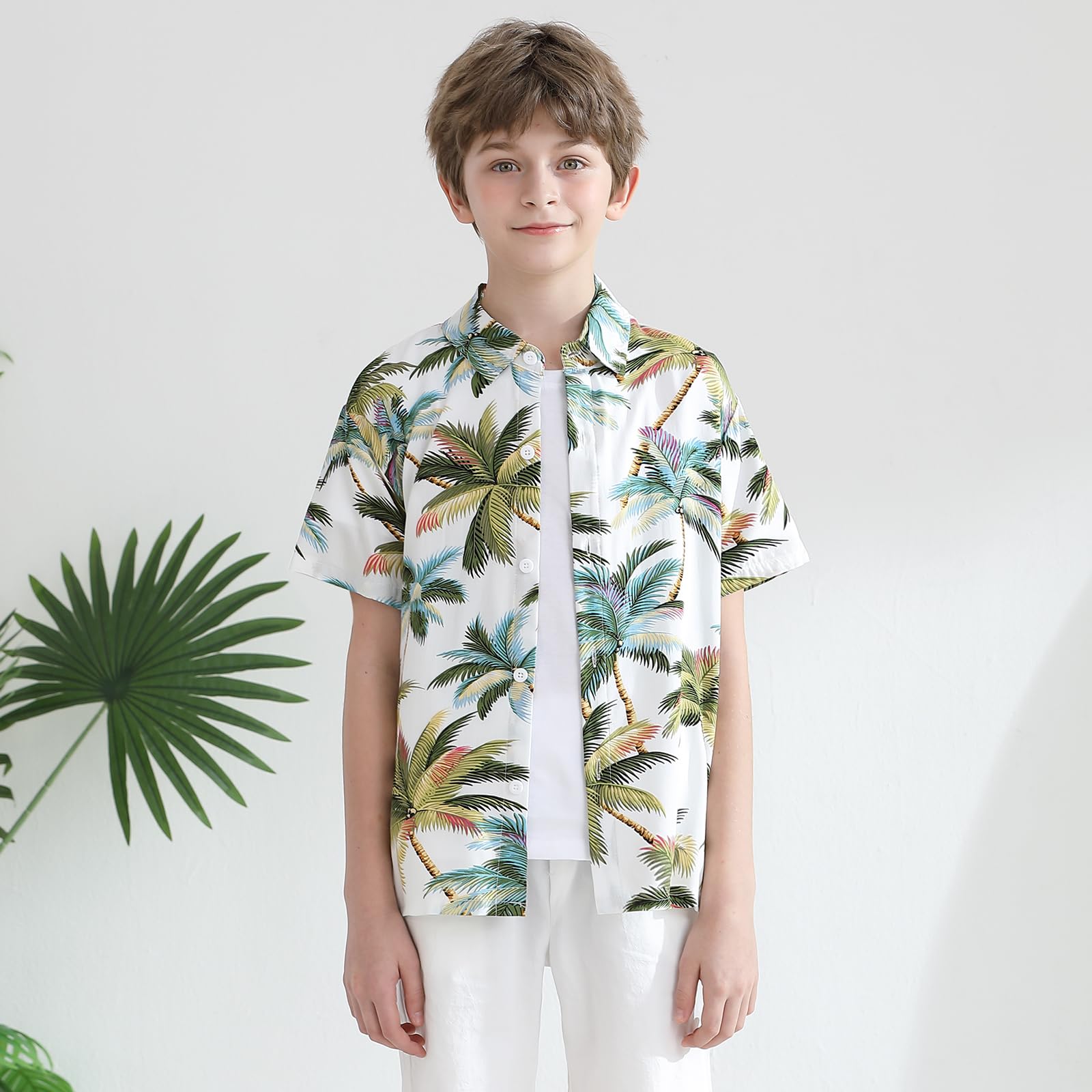 Chemise hawaïenne d'été à manches courtes boutonnée pour garçon, motif floral tropical, tenue de plage, chemise de vacances