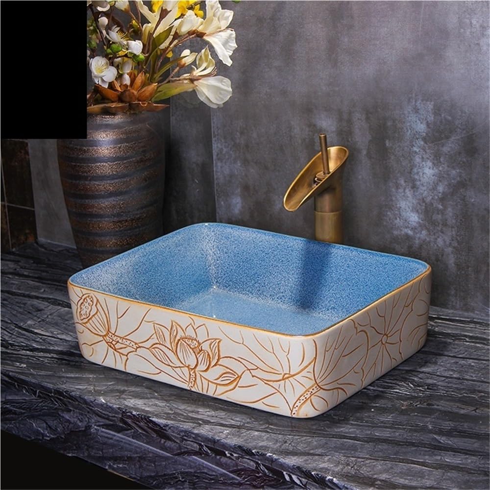 Sztuka umywalka retro ceramiczna umywalka nad blatem prostokątny apartament łazienka mycie twarzy sztuka umywalka umywalka