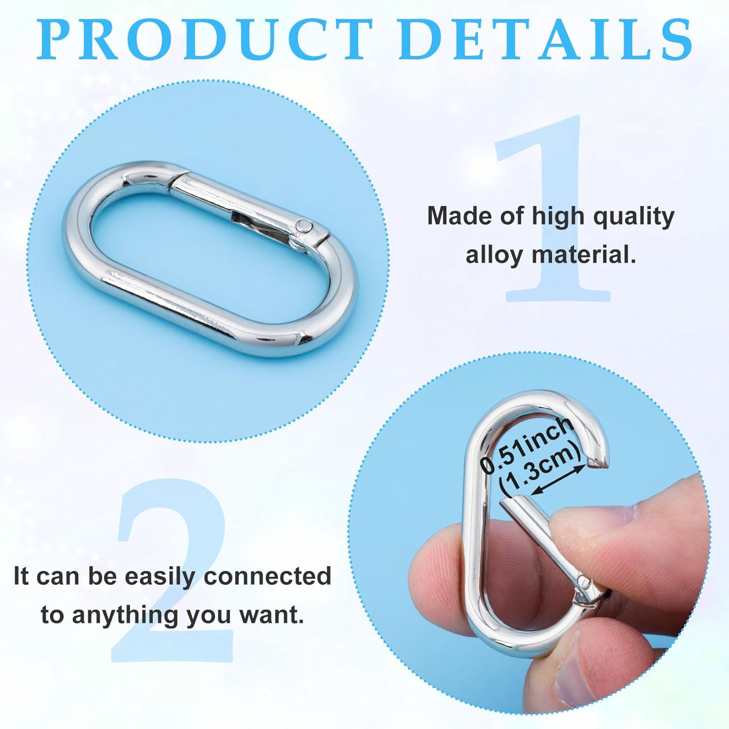 3pcs Oval Spring Ring Clips, Metal Keyring Purse Clip, Heavy Duty Opening O Ring Carabiner for Keychains,Backpacks, Keys - Image 3