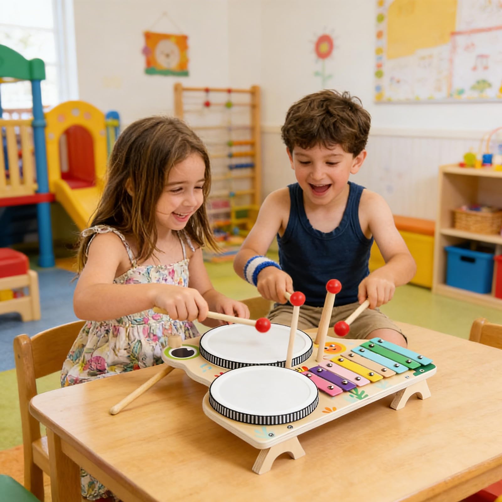 Colección de Tambores educativos para niños con 4 Instrumentos para desarrollar Habilidades Musicales Muñecos de coordinación Mano-Ojo para niños pequeños