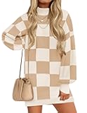 Women's 2026 Spring Turtleneck Sweater Dress Oversized Long Lantern Sleeve Casual Knit Pullover Mini Dresses