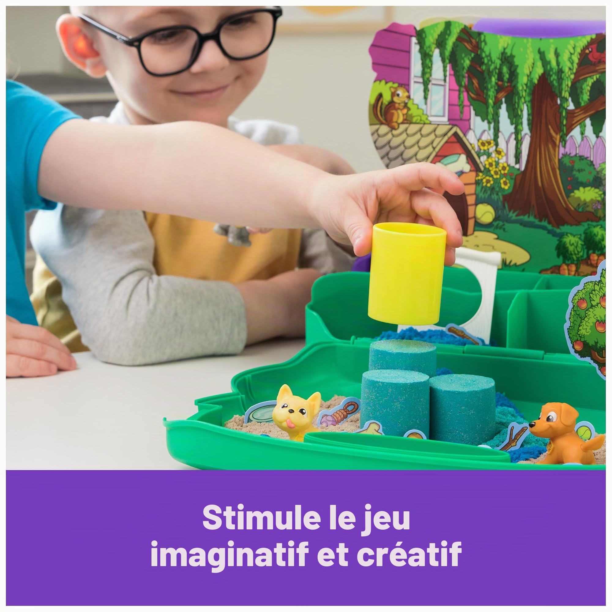 Kinetic Sand Mallette de parc pour chien ? Avec 680 g de sable, 3 chiens, 2 outils de sable et accessoires, à partir de 3 ans