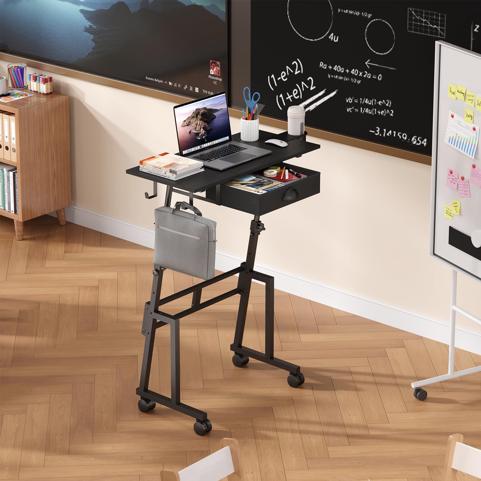 Adjustable Height Standing Desk with Drawer Rolling Sit to Stand Up Desk with Wheels Height 31 5-43 3 — view 4