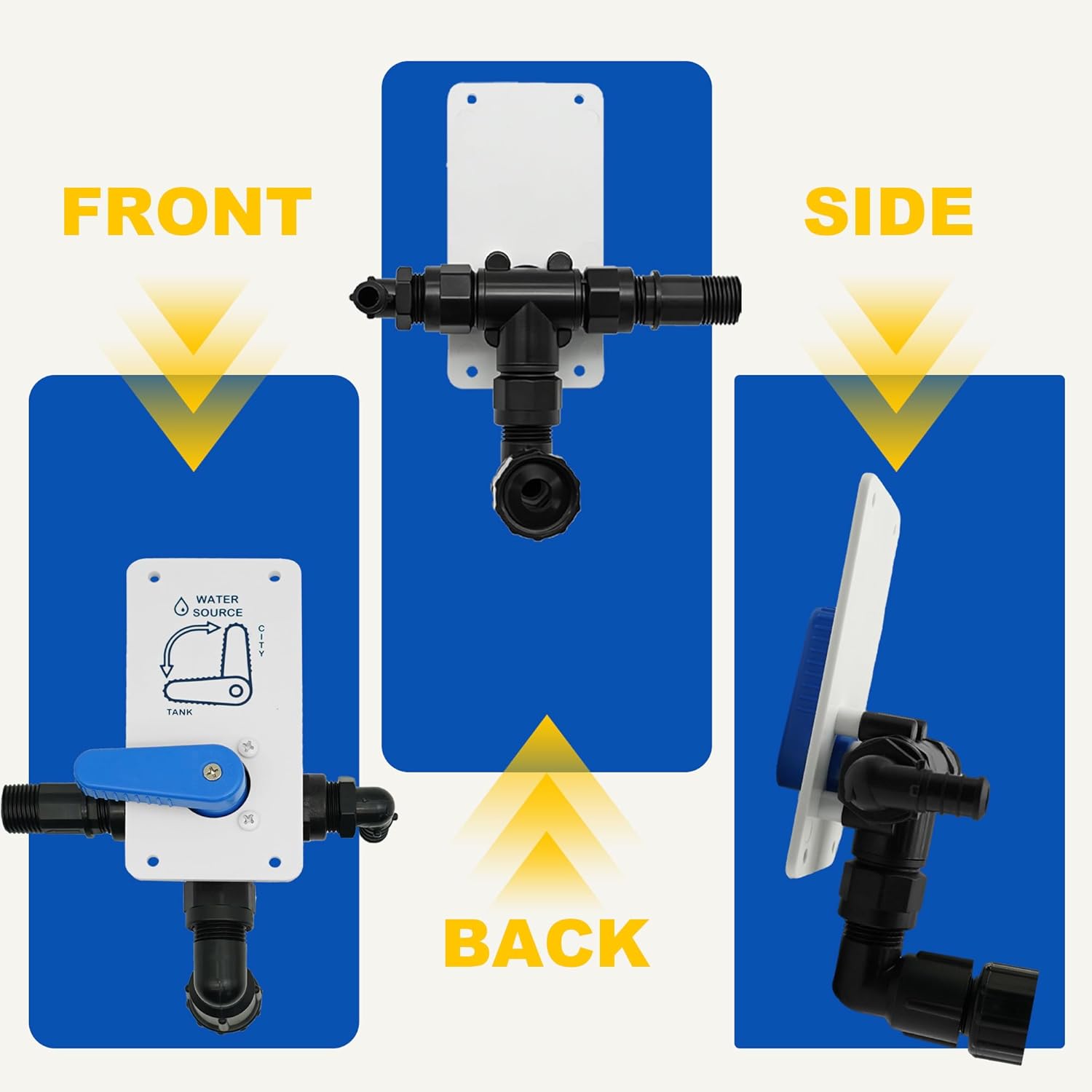 008-00004 RV Water Fill Diverter Valve, Switch Sink Water Supply Between City Water and Onboard Tank/Pump, Leak-Resistant, Easy Installation, Universal Fit for Camper Trailer Motorhome