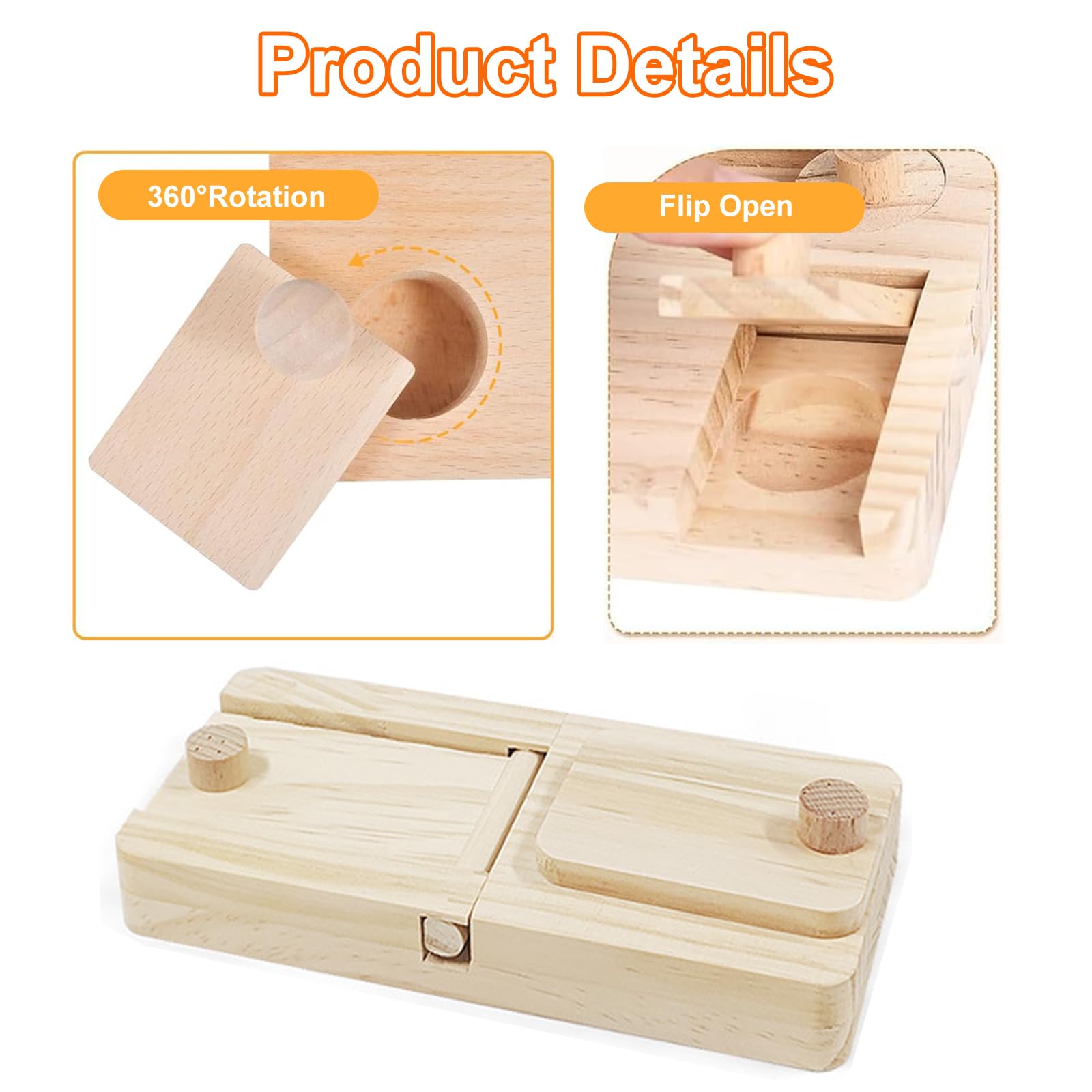 Helweet Guinea Pig Toy, 2 In 1 Hamsters Foraging Toys, 2 In 1 Wooden Guinea Pig Items, Hamster Supplies Made of Wood - Image 3