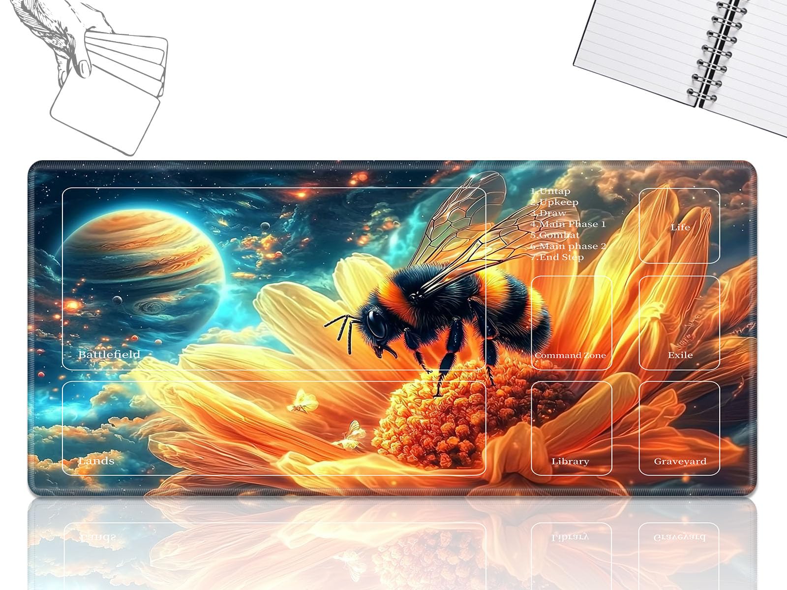 Amazon.com: Playmat for MTG Cards Game Mat with Non-Slip Rubber Base  Stitched Field Rules Zones Play Mat Desk Mats with Bee Outer Space Size 24  x 14 inch Mousepad for MTG TCG