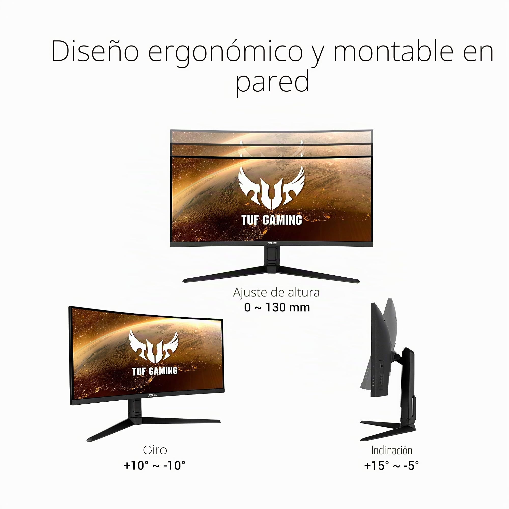 ASUS TUF Gaming VG34VQL1B Monitor HDR Curvo de 34", WQHD (3440 x 1440), 165 Hz, 1 ms, desenfoque Extremo de Movimiento bajo, FreeSync Premium, Cuidado de los Ojos, DisplayPort HDMI USB, Altura