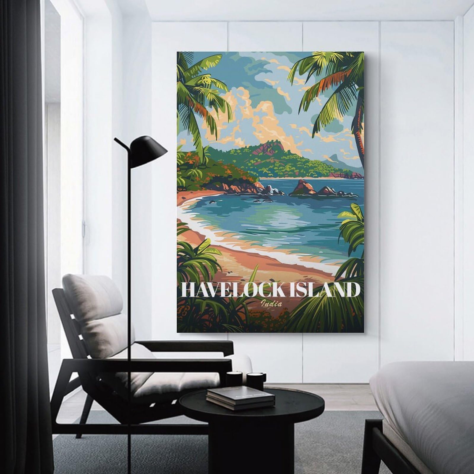 Junmoney Unframe-Style-23 Decorative Wall Artwork Havelock Island, India Beach Scene, 24X36inch(60X90cm), For New Homes, Bedrooms Or Workspaces, Canvas Artwork With Gifting Potential