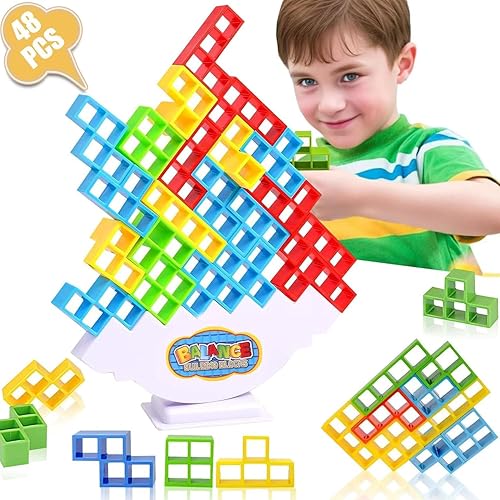 Tetra Tower - Juego de bloques de equilibrio apilables, juegos de mesa para 2 jugadores+juegos familiares, fiestas, viajes, niños y adultos (caja de